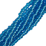 Perles de rocaille tchèques 11/0 #34974 Silver Lined Dark Aqua 6 Strand Hank