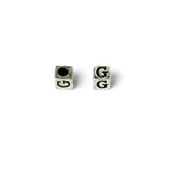 Cube 7mm, Letter "G" Ant Silver Metal Bead