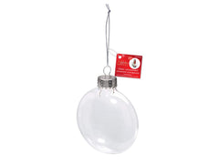10cm Clear Plastic Flat Round Ornament with Hanger 1/pk