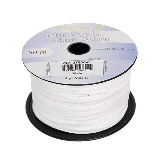 Faux Suede 3mm Lace 50m White