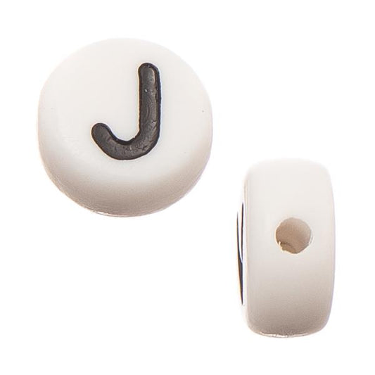 6mm Flat Round Letter "J" Beads 10/pk