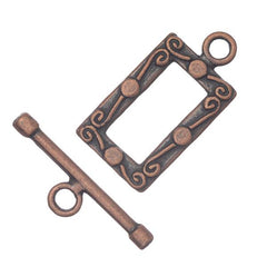 12x23mm Antique Copper Rectangle Toggle Clasp 10/pk