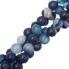 10mm Agate Striped Blue (Natural/Dyed) Beads 15-16" Strand