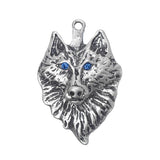 Wolf Head Metal Pendant 35x24mm Blue Eyes 1/pk