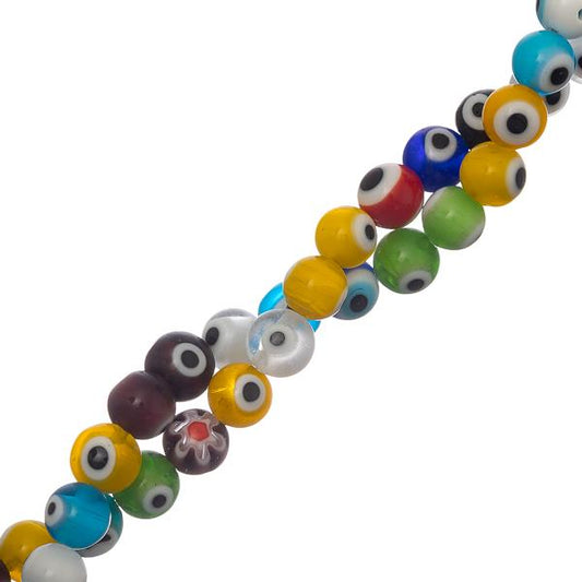 Evil Eye Round Glass Beads 8mm Multi Mix 14" Strand