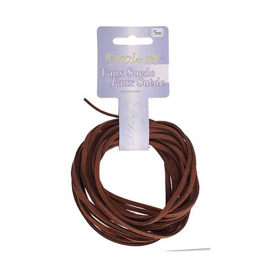 Faux Suede 3mm Lace 5m Brown