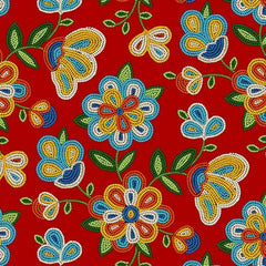 #449 Beaded Floral Red 100% Cotton - Price Per Half Yard