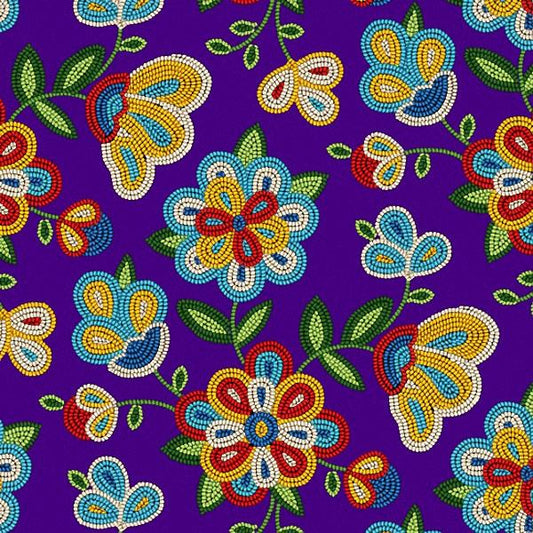 Cotton Fabric Beaded Floral #449 Purple - Half Yard