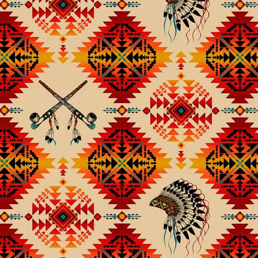 Cotton Fabric Peace Pipes #531 Terracotta - Half Yard
