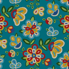 #449 Beaded Floral Turquoise 100% Cotton - Price Per Half Yard
