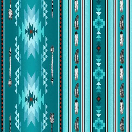 Cotton Fabric Arrows & Feathers #530 Turquoise - Half Yard
