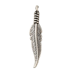 Feather Metal Charm 32x7mm Antique Silver 10/pk