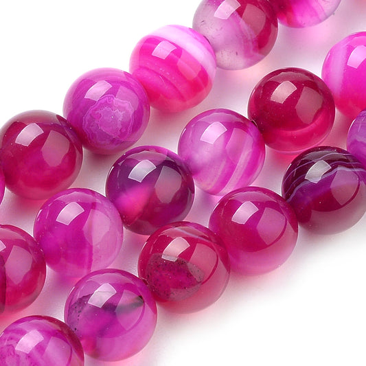 10mm Agate Rayé Fuchsia (Naturel/Teint) Perles 15-16" Brin