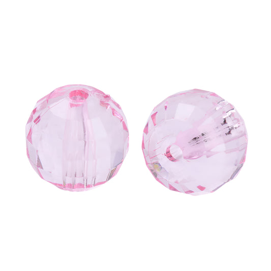 Faceted Plastic Beads 8mm Transparent Pink 50g