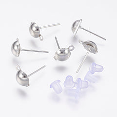 Nickel Earring Studs with Loop and Backings 100/pk