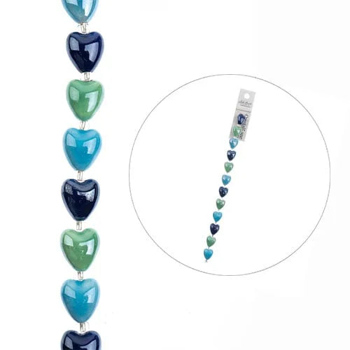 Crystal Lane Ceramic Hearts 12x9mm Blue Mix 7in