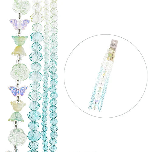 Crystal Lane Tulips, Roses, Butterflies & Rondelles Ombre Teal 7in