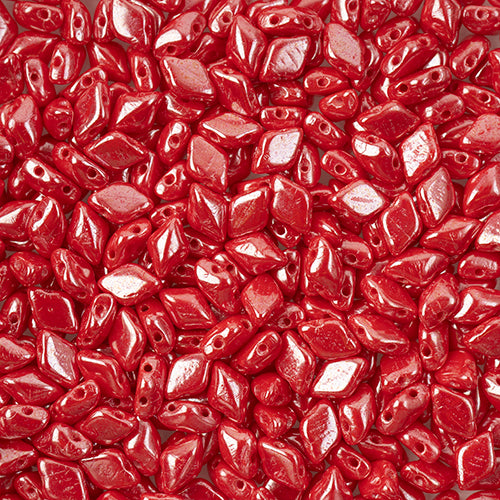 Matubo Czech Gemduo Beads Coral Red White Luster 13g