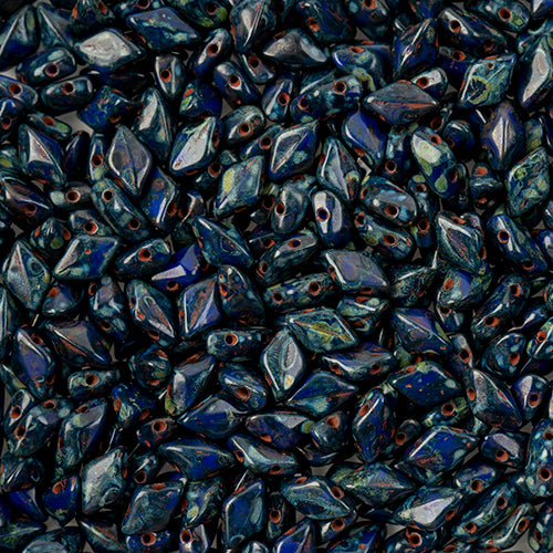 Matubo Czech Gemduo Beads Opaque Blue Travertine Dark 13g