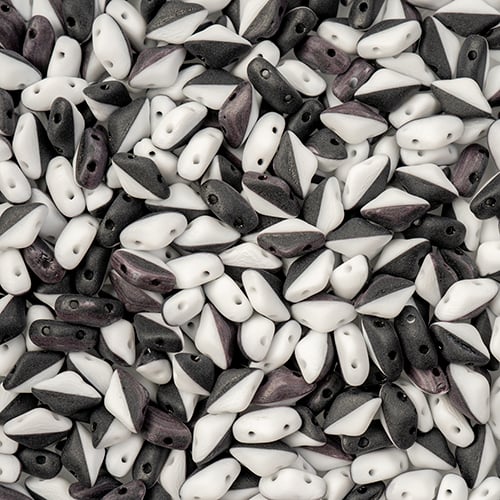 Matubo Czech Gemduo Beads Black/White Opaque Matte 13g