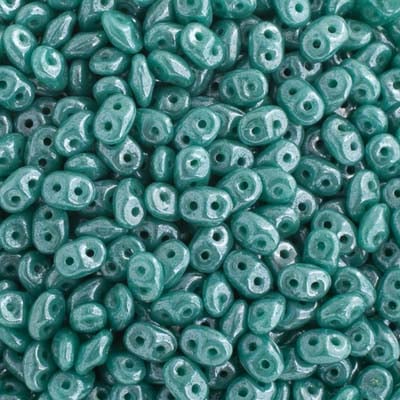 Matubo Czech Superduo Beads Turquoise Green White Luster 22g
