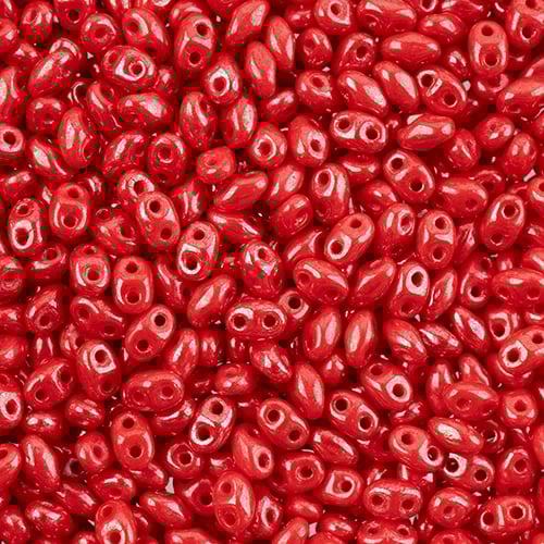 Matubo Czech Miniduo Beads Coral Red White Luster 13g