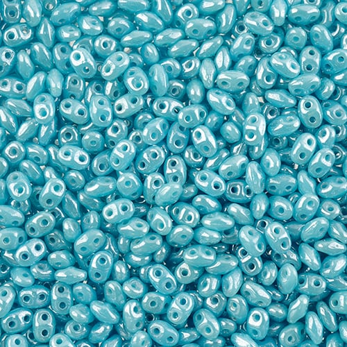 Matubo Czech Miniduo Beads Turquoise Blue White Luster 13g