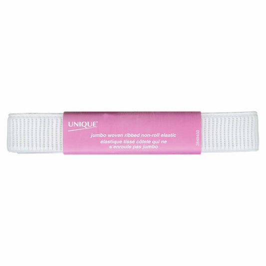 Woven Ribbed Elastic 1 inch Jumbo x 1.6m - White