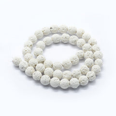 10mm Lava White (Natural/Bleached) Beads 15-16" Strand