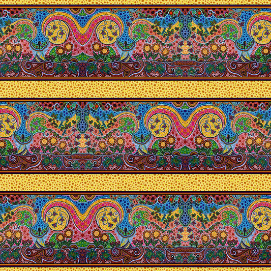 Cotton Fabric Border Stripe #39001 Multi - Half Yard