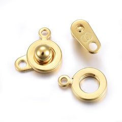 24kt Gold Stainless Steel Button Clasp 5/pk