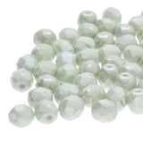 Fire Polished 8mm Round Chalk Green Luster 20/Strand