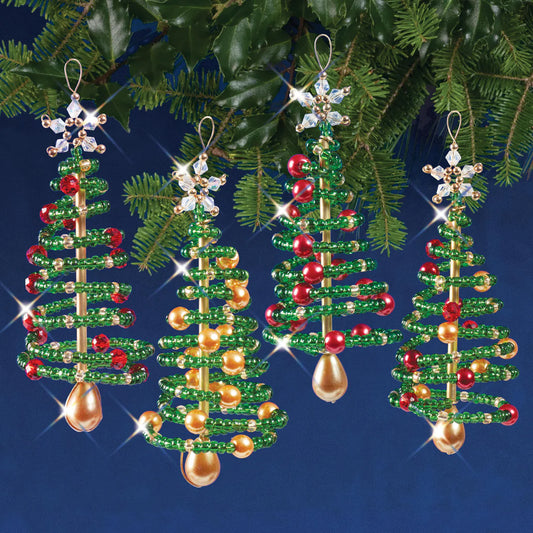 Solid Oak Nostalgic Christmas kit featuring Beaded christmas trees ornaments
