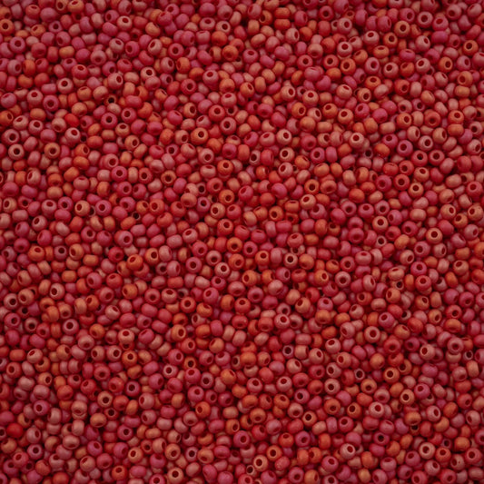 11/0 Czech Seed Beads #43190 Opaque Red Matte Rainbow 23g