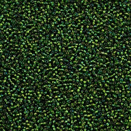 11/0 Czech Seed Beads #43206 Silver Lined Rainbow Green 24g