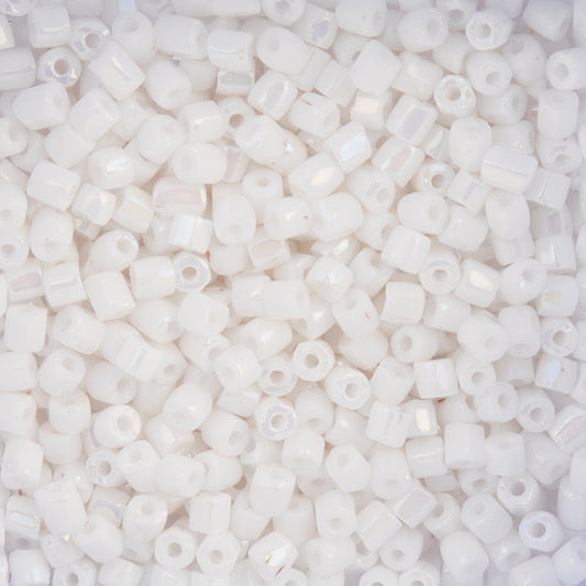 9/0 Czech 3-Cut Seed Beads Opaque White Rainbow 13g