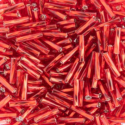 #4 Twisted Czech Bugle Beads Silver Lined Light Red 25g Bag