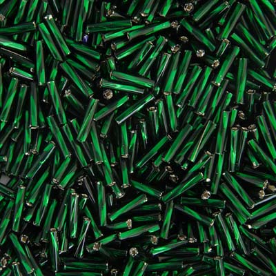 #4 Twisted Czech Bugle Beads Silver Lined Green 25g Bag