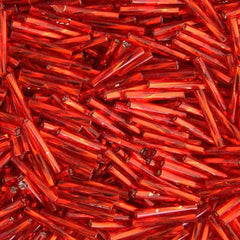15mm Twisted Czech Bugle Beads Silver Lined Light Red 25g Bag