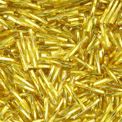 15mm Twisted Czech Bugle Beads Silver Lined Yellow 25g Bag