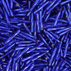 15mm Twisted Czech Bugle Beads Silver Lined Royal Blue 25g Bag