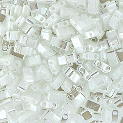 Half Tila Beads #0420 Op White Pearl Ceylon 5.2g