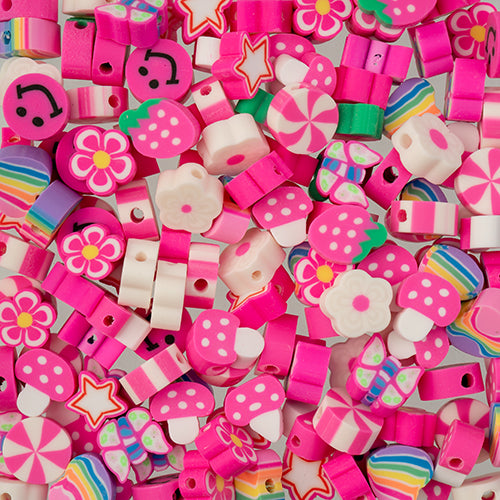 Craft Beads Clay Mixed Shapes Pink 120/pk