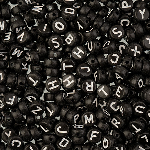 Craft Beads Plastic Alphabet Disc 7mm Black 72g