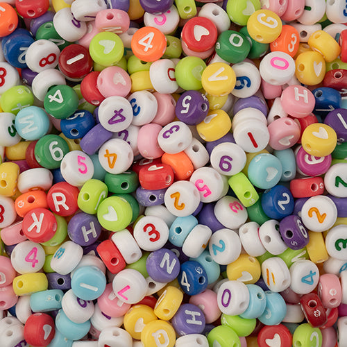 Craft Beads Plastic Alphabet/Number 7mm Multi Mix 130g