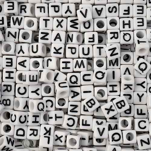 Craft Beads Plastic Alphabet Cube 6mm White 72g