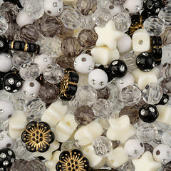Craft Beads Plastic Star Mix Black and White 70g