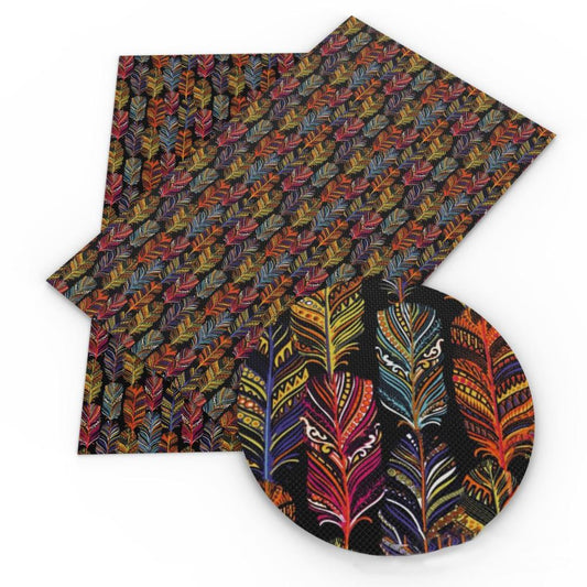 Faux Leather Feathers Black/Multi Colour 8x12in