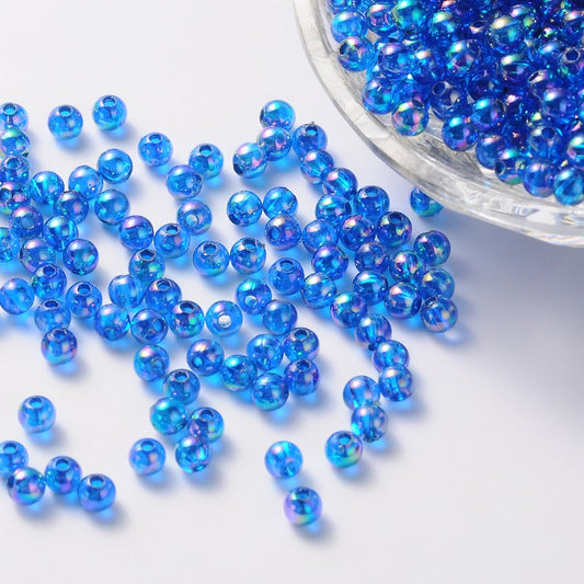 Round Plastic Beads 5mm Blue AB 25g