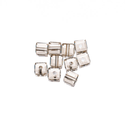 K9 Glass Cube Beads 4mm Silver Champagne 10/pk